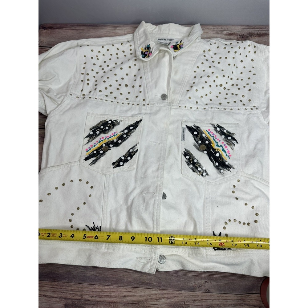 Vintage Jordache Studio 80s Painted White Denim Jacket‎ Size L - Picture 11 of 13